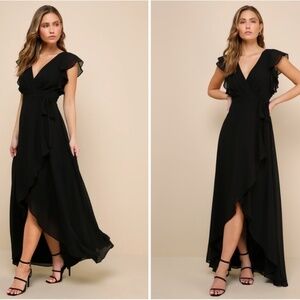 LULU's Prom Wedding Bridesmaid Elegant Romantic Ruffles Wrap Maxi Dress